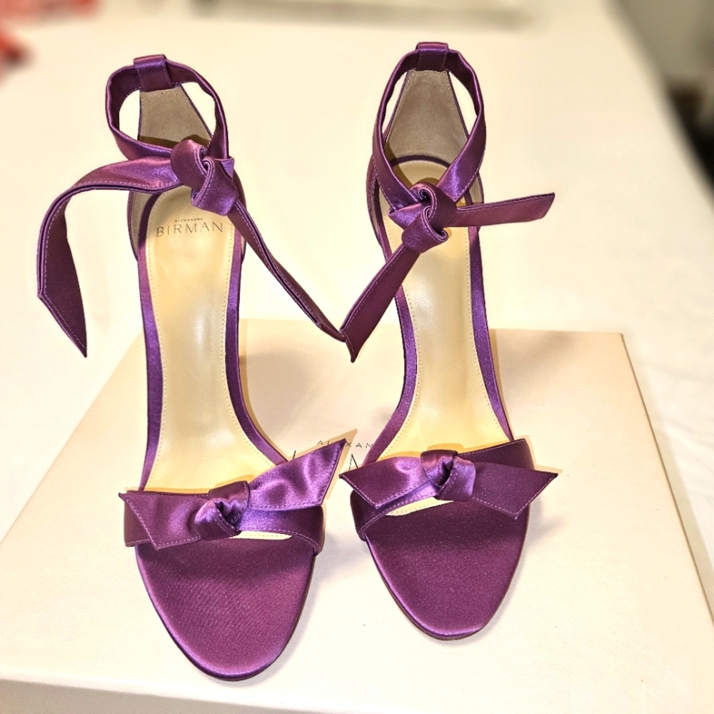 Alexandre birman satin purple open toe tie up heels 8.5
